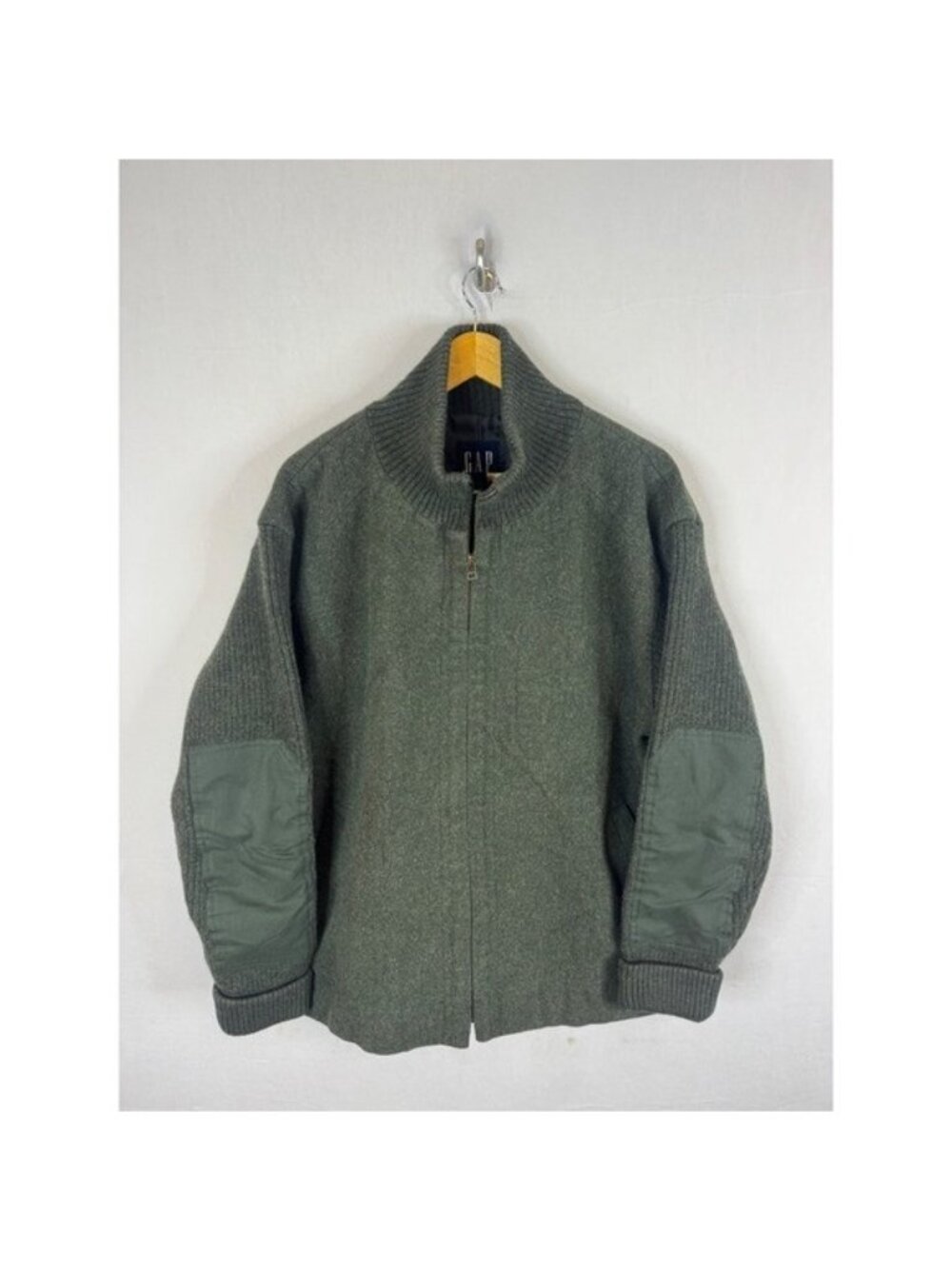 Gap Vintage 90s Mens 2XL XXL Heavy Wool Blend Full Zip Bomber Jacket Olive Green